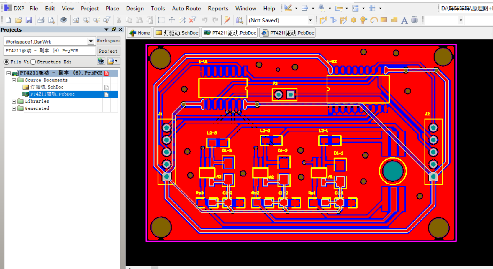 PT4211-30V350mA高亮度LED恒流驱动器 ALTIUM AD设计硬件原理图+PCB文件