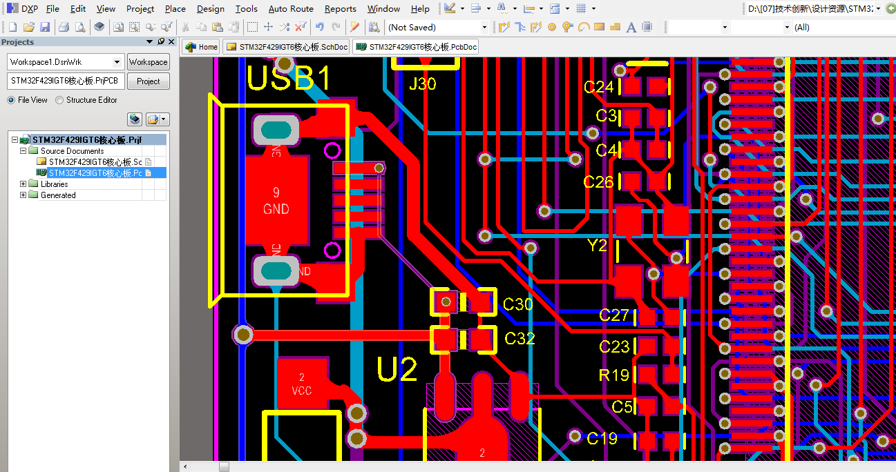 STM32F429IGT6核心板 ad设计硬件原理图+PCB文件