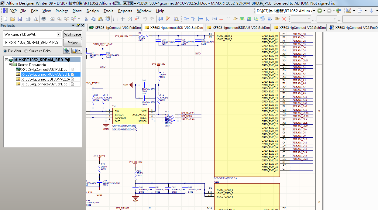 I.MX RT1052+SIM7600CE-PCIE板AD版硬件原理图+PCB(4层) 文件