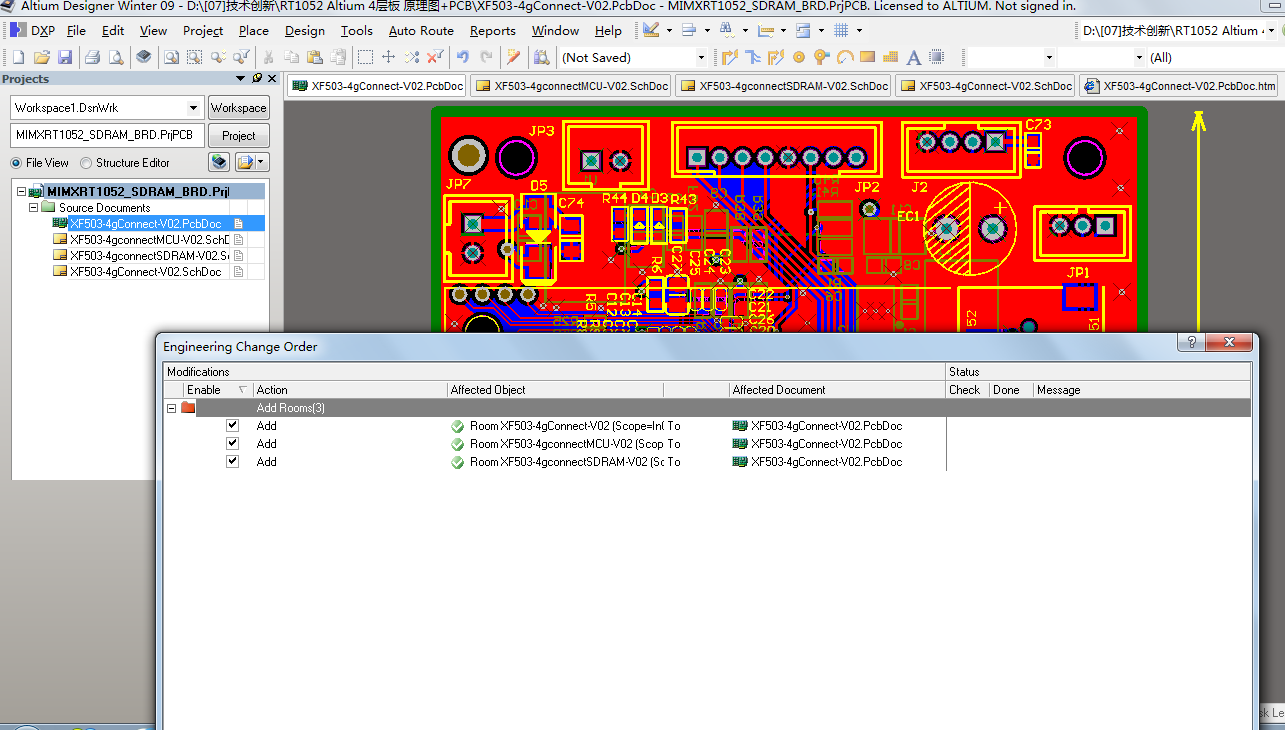 I.MX RT1052+SIM7600CE-PCIE板AD版硬件原理图+PCB(4层) 文件