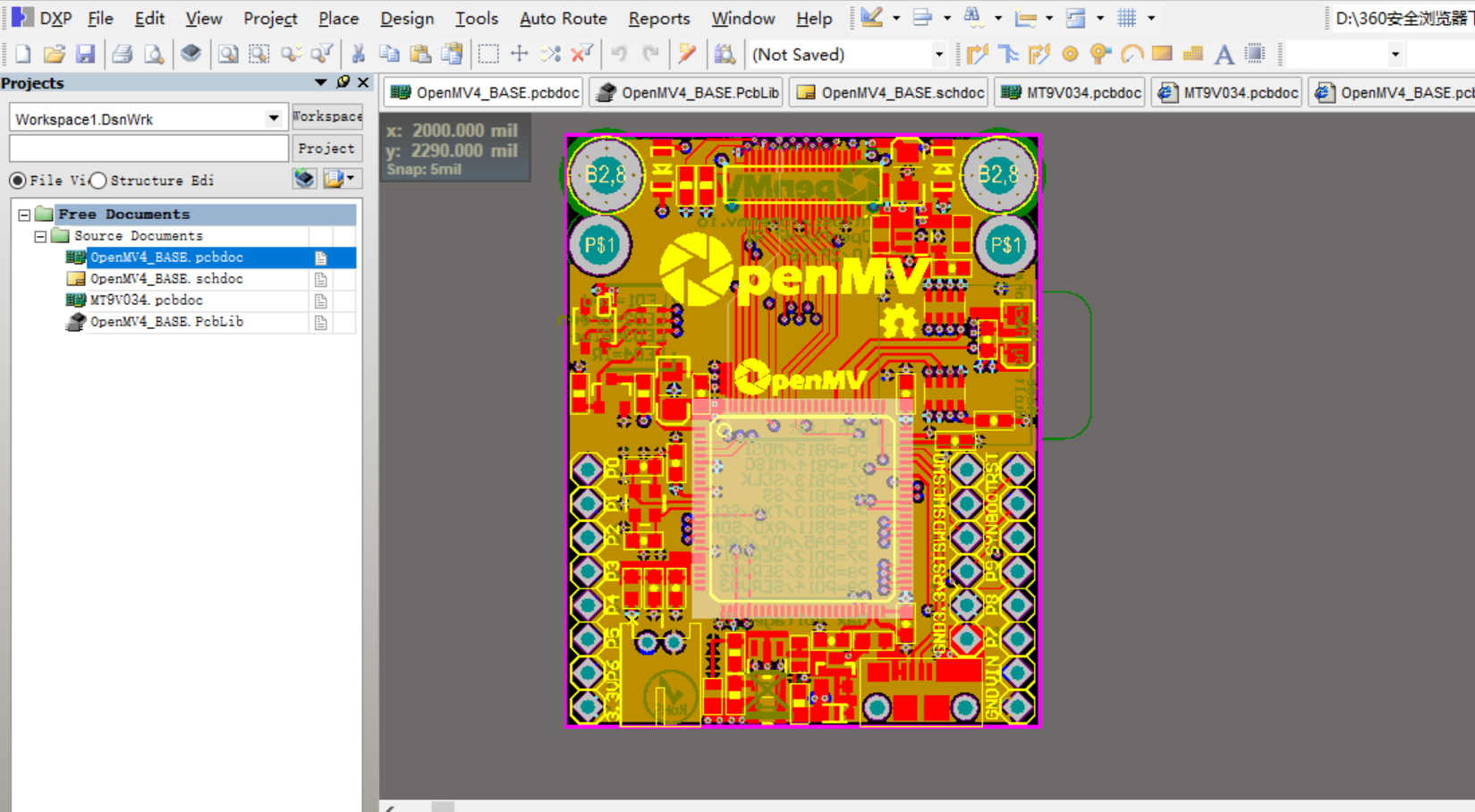 STM32H743VIT6 OpenMV4 摄像头模块ALTIUM设计原理图+PC+封装库 摄像头封