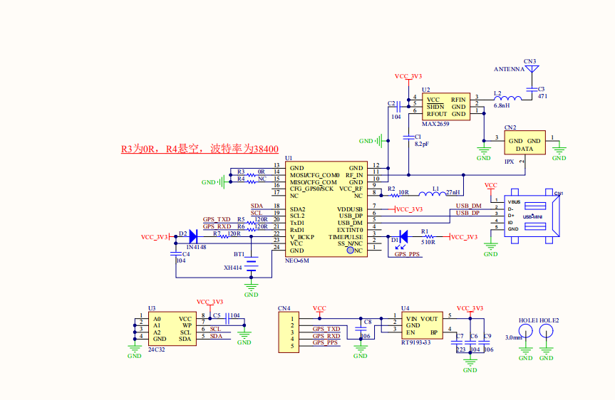 硬石NEO-7M(GPS)模块PDF原理图+AD集成封装