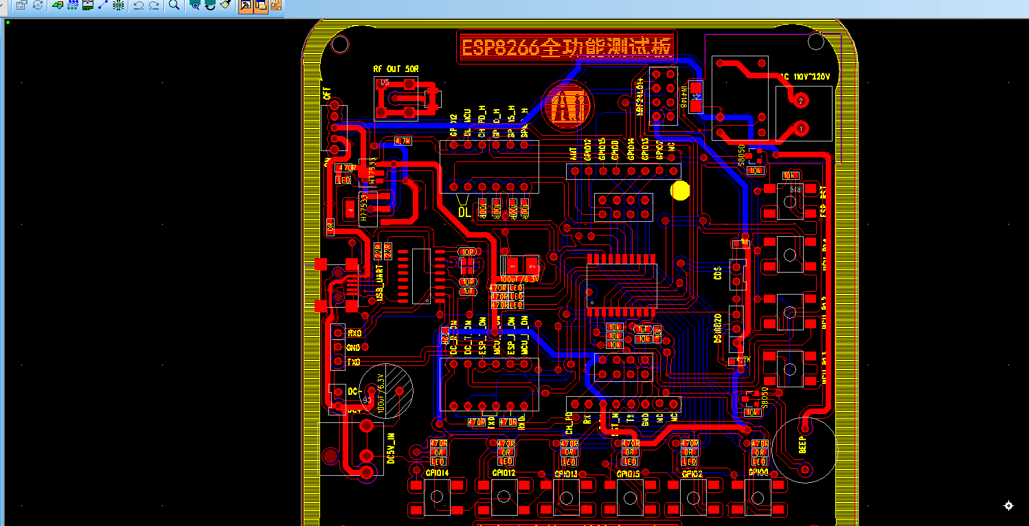 ESP8266 wifi全功能测试板PADS设计硬件原理图+PCB文件 包括完整的原理图和PCB设计