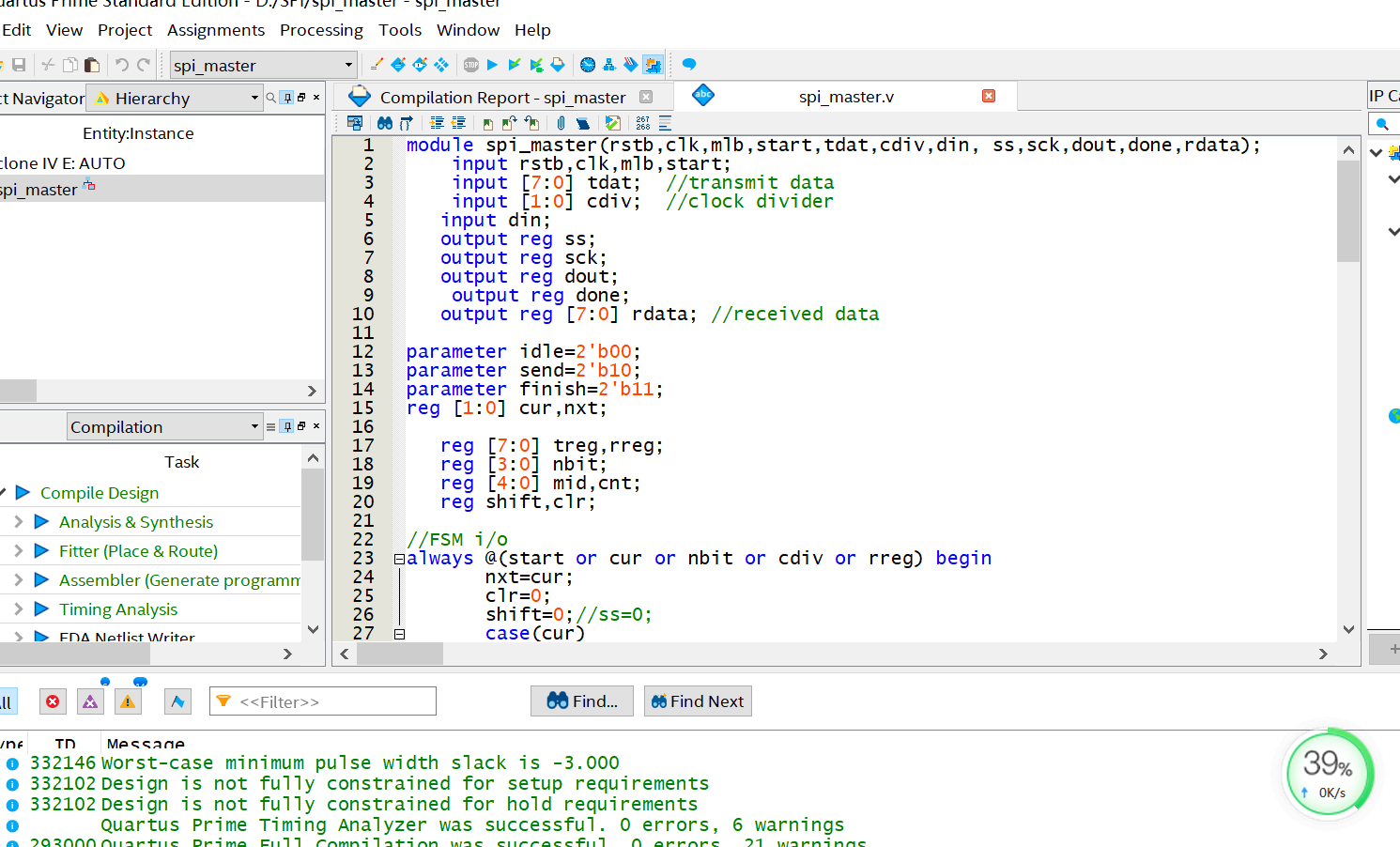 spi 通信的master部分使用的verilog语言实现