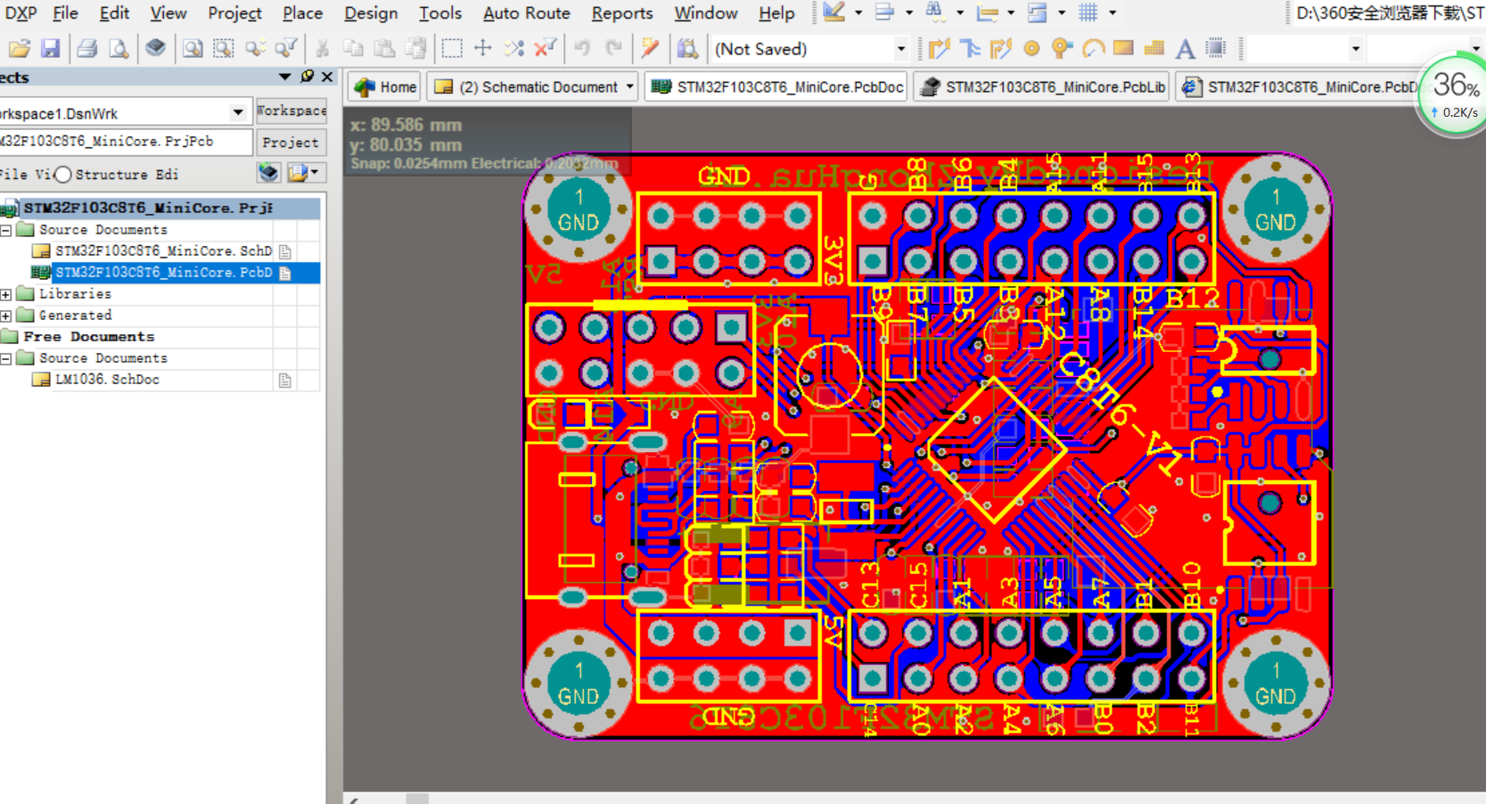 STM32F103C8T6单片机 USB type-C接口最小系统核心板AD设计硬件原理图+PCB+