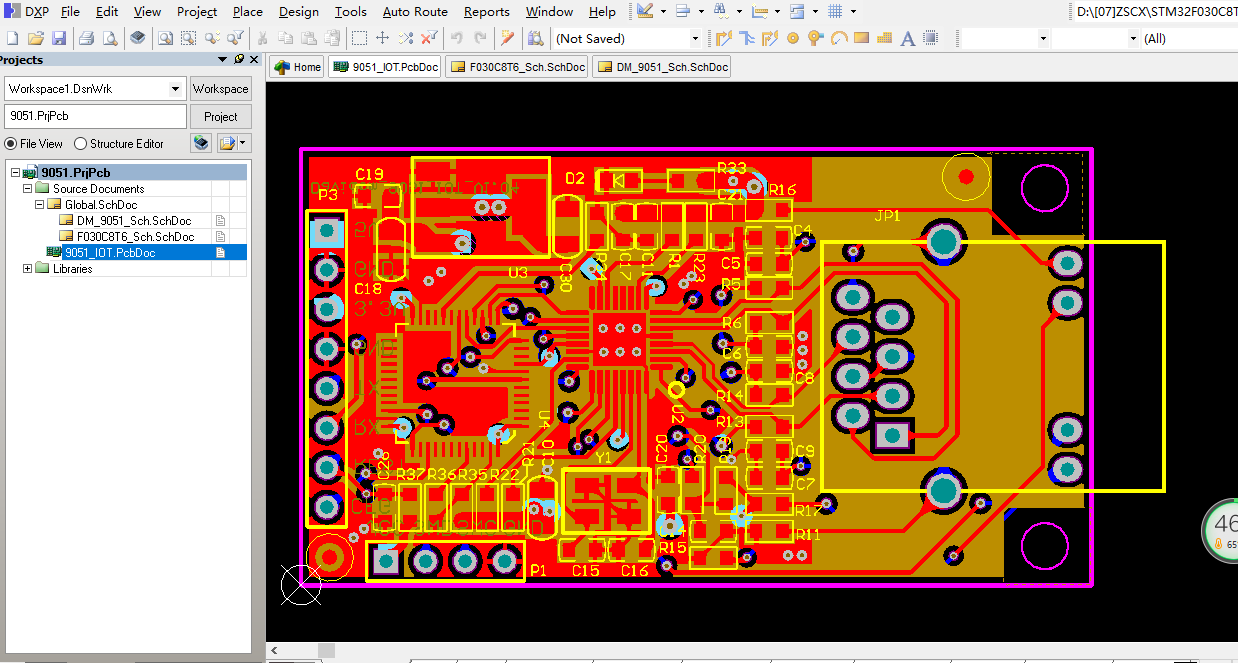 STM32F030C8T6 单片机+DM9051以太网RJ45模块ALTIUM设计硬件原理图+PCB