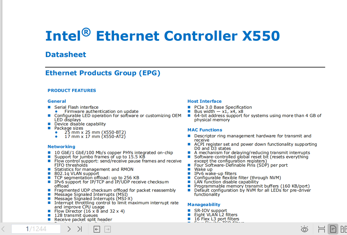 英特尔PCIE V3.0转10G 2.5G 1G 100Mb 以太网控制器 X550 系列硬件参考设